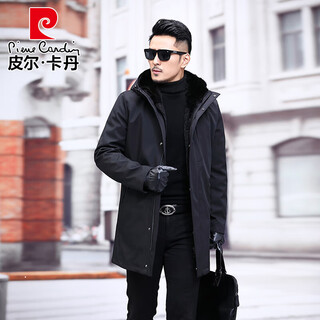 Pierre cardin's new parka men's mink liner fur one-piece mid-length fur mink coat nickel jacket winter black 58/5xl