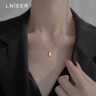 Lnieers925 silver small gold bar pendant women's silver necklace 2025 new hot style high-end clavicle chain neck chain gift jewelry s925 silver small gold bar necklace
