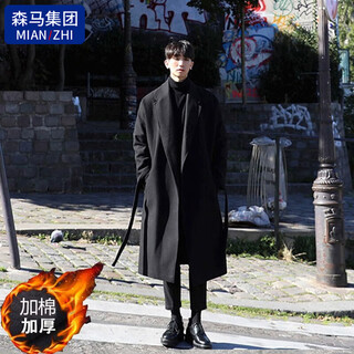 Cotton windbreaker jacket, autumn and winter windbreaker, men's mid-length korean style coat, thickened warm jacket, black long style, cotton style xl (120-140jin jin equals 0.5kg)