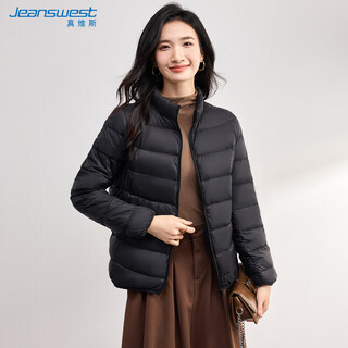 Jeanswest 85 down jacket women's lightweight short spring autumn stand collar slim fit warmth slim plush jacket women black m