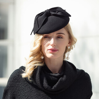 Ee winter new original design australian wool top hat celebrity british banquet dress hat women black m (56-58cm)