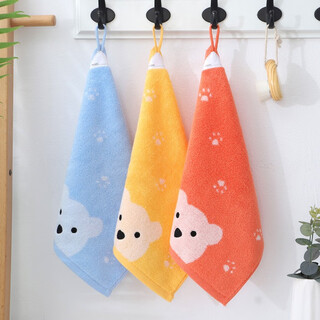 Gold number pure cotton cartoon couple children's household adult face washcloth kindergarten face washcloth lanyard square towel sweat-proof towel soft and absorbent 36*33cm (blue, red and yellow) 3 pack
