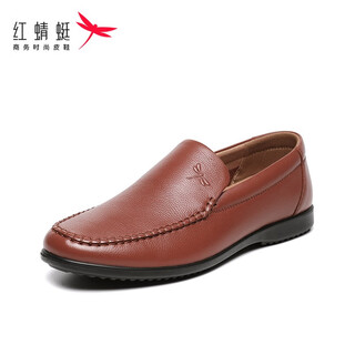 Red dragonfly men's shoes men's leather shoes comfortable business casual shoes men's leather shoes soft sole middle-aged and old dad shoes light brown 40