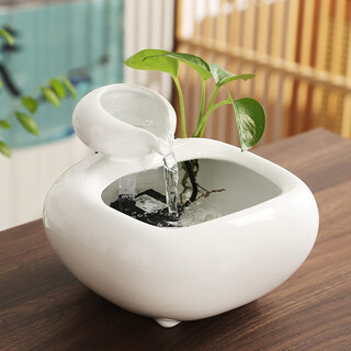 Ceramic small fountain water dispenser for home wealth and flow of water ornaments circulating water feng shui wheel office desktop gift fan exclusive price thin water long flow square style + white