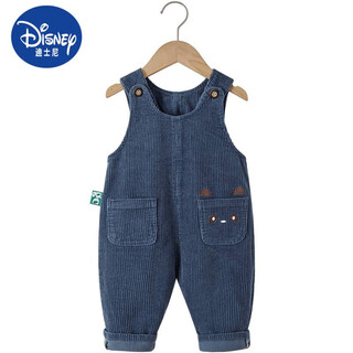 迪士尼宝宝灯芯绒背带裤2025春秋款1一3岁可爱男童女童婴儿蓝色条绒裤子 蓝色 73可拆档