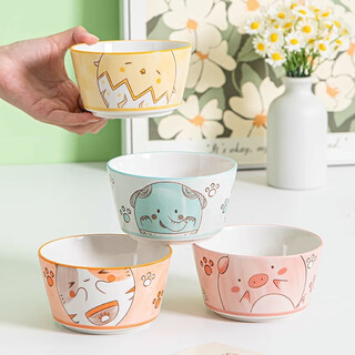 Persson ceramic tableware cute dishes internet celebrity high-looking household rice bowl 4.5-inch food bowl animal head 4 pieces mixed