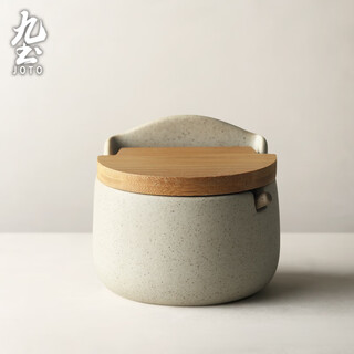 Jiutu retro seasoning jar, salt jar, kitchen household ceramic salt, msg seasoning box with lid, spoon, seasoning jar, high-looking, rough ceramic model (comes with ceramic spoon, sticker)