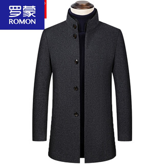 Romon woolen coat for men, medium-length, middle-aged, winter, thickened stand-up collar, sheep, cashmere, woolen coat for dad, dark gray hyx1802 down liner 175/92a