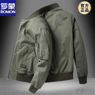 Romon high-end new bomber jacket men's pure cotton short loose large size workwear baseball uniform men's spring and autumn casual military green xl