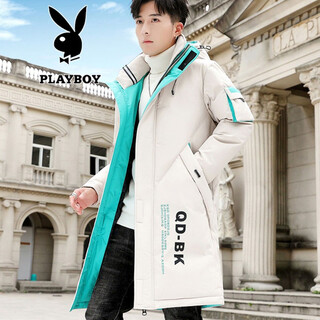 Playboy cotton coat men's winter coat mid-length clothes cotton jacket trendy loose non-feather casual down jacket men's warm cotton coat rice with green blue xl 130jin jin is equal to 0.5 kg within