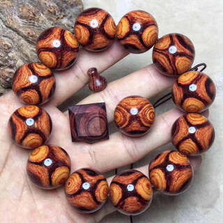 文影海南黄花梨手串鬼脸对眼老料精品佛珠手串男女士海黄手链108颗 油梨鬼脸15mm15颗