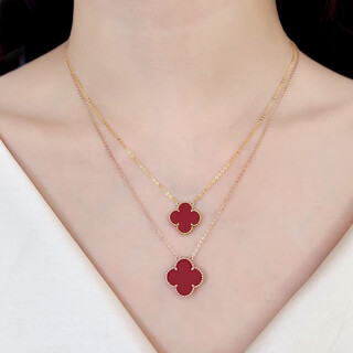 18k gold four-leaf clover necklace au750 color gold rose gold gold clavicle chain set chain birthday gift for girlfriend 18k rose gold (13mm chain set) red agate