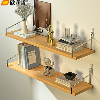Ou runzhe wall storage rack one-word storage rack no punching wall-mounted set-top box storage rack log color 40cm single