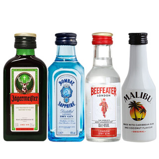 Jägermeister, liquor, whiskey, vodka shot cocktail, mini bottle, convenience store mixing, jägermeister + bombay sapphire + beefeater + malibu