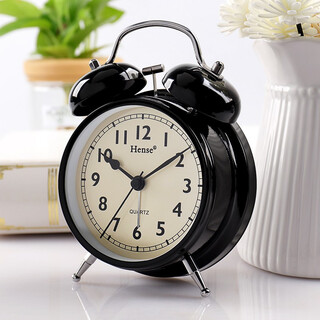 Hanshi (hense) simple mechanical ring alarm clock, special wake-up artifact for high school students, powerful wake-up sound, children's bedroom dormitory alarm clock, desktop clock, small desk clock ha70 black