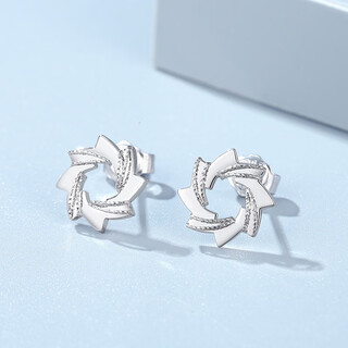 Ttmix platinum pt950 earrings for women, white gold whirling windmill earrings, shiny earrings for my wife 3.3-3.5g