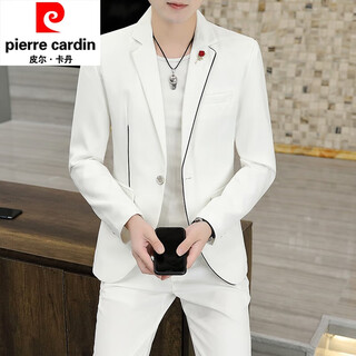 Pierre cardin korean style casual spring and summer suit men's slim business formal suit groom handsome british small suit handsome white (three-piece suit - top + pants + t-shirt l 105-120 or so