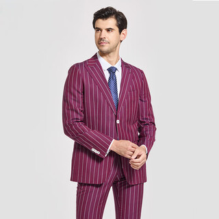 Jijia autumn and winter fashion suit two-piece casual men's striped vbc wool suit jacket rose red 175/96a suit + trousers