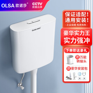 Olsa flush tank household bathroom high-impact water tank energy-saving toilet tank squat toilet double-press toilet tank ceramic white water tank + installation four-piece set