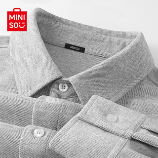 名创优品（MINISO）法兰绒衬衫男新款春秋季日系百搭简约麻灰色长袖衬衣外套男士长袖 麻灰 L 175 (30天质量问题全额退)