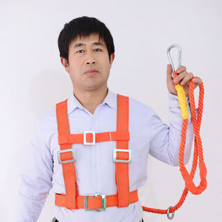 High-altitude working safety belt, outdoor construction safety belt, full body five-point european air-conditioning installation safety rope electrician belt, national standard three-point type, single small hook 2 meters
