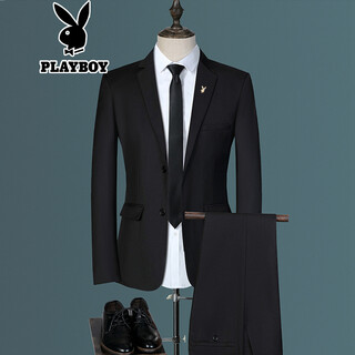 Playboy suit, men's casual suit, black jacket, formal groomsman suit, groom's wedding three-piece suit, 801 two-button black suit, suit + trousers 175a