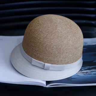 Tochino french small brim fisherman hat for women spring and summer sun protection straw hat fashionable short brim small top hat women's sun hat casual khaki top rice brim one size adjustable m (56-59cm)