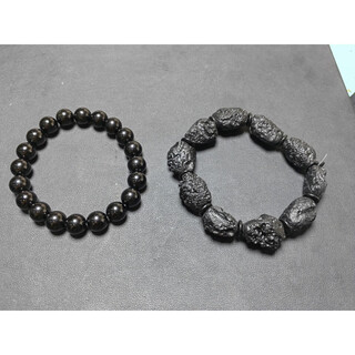 Fat donglai's same style dl 1998 meteorite raw stone bracelet natural thunder ink glass pendant bracelet necklace 6mm round bead bracelet