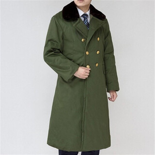 Kuangqi extra long military coat men's cotton coat winter thickened coldproof warmth labor protection yellow coat security duty uniform military green coat (white cotton filling) one size
