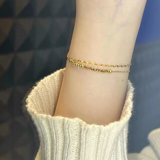 Shengli aurora gold bead bracelet for women 18k gold double layer light luxurious high-end design broken gold stacked versatile bracelet trendy gold