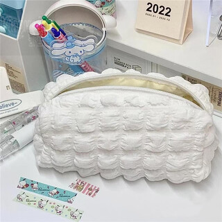 Pencil bag stationery white puff milk puff large capacity middle and high school students high-looking pencil bag stationery box ins white puff