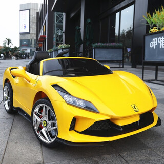 Qi yu's new ferrari infant and child electric car can sit on four-wheeled toy car for men and women, small car swing rechargeable remote control stroller double door four-wheel drive painted extended body version dynamic yellow + dual drive + remote control + bluetooth early education music + swing + light