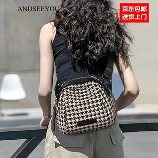 Andseeyou brand women's bags new bags women's trendy canvas bags women's bags fashion versatile shoulder crossbody bag chest bag houndstooth black