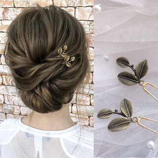 Suyi embroidered korean simple hair accessories, leaf hairpins decorated with hairpins, pins, u-shaped clips, small hairpins, hairpins, hairpins for women, 4 pieces of bronze leaf hair forks