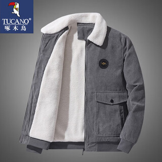 Woodpecker jacket men's jacket plus velvet thickened corduroy autumn and winter new style lamb wool jacket loose hl-yt-a350-a2122 dark gray xl (120jin jin is equal to 0.5kg -135jin jin is equal to 0.5kg)