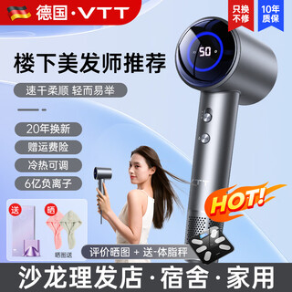 Vtt germany high-speed hair dryer household low-noise negative ion high-power non-damaging hair care hair dryer leafless hair dryer quick-drying portable blow-styling recommended by hairdressers goddess/high-speed gift silver-quick drying + smooth hair + 10-year guarantee