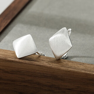 Jiuchangshi 999 sterling silver geometric rhombus brushed earrings, feminine, high-end square earrings, birthday gift for girlfriend, s999 pure silver, large size 4.5g pair