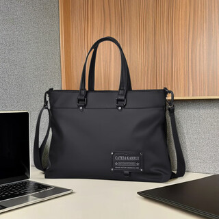 Cateikarui men's briefcase men's handbag oxford cloth business large capacity office worker shoulder crossbody computer bag black large bag 14 inches