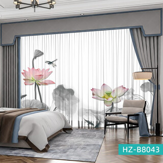 Mengdaili (mengdaili) new chinese style printed window screen, simple and light-transparent, customized bedroom and living room curtains, finished window screen, lotus dots, thickened and high-precision (hook style, free to shorten)