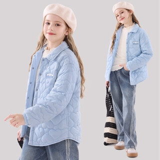 Hello kitty cinnamon dog girls' jacket autumn and winter new fashionable children's casual cotton clothes big children's warm cotton jackets children's clothes misty blue 150