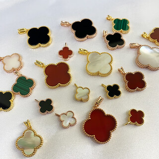 Amisha 18k gold au750 real gold color gold four-leaf clover pendant necklace clavicle chain red and black agate pendant as a gift for girlfriend 20mm carnelian 18k rose gold (single pendant)