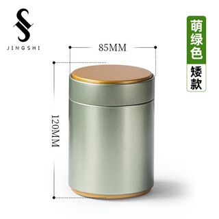 Jingshi tea can, tea box, empty box, travel portable small tea storage box, moisture-proof sealed can storage box, metal tea set, cute green, short style, about 80 grams