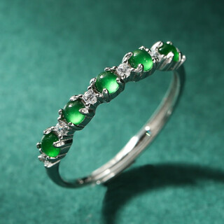 Oriental jadeite s925 silver inlaid imperial green a grade jadeite row ring birthday gift for women