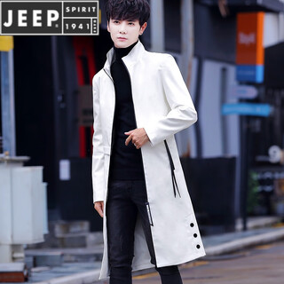 JEEP SPIRIT2023新款中长款风衣男春秋季过膝披风外套韩版潮流帅气加厚款大衣 5771白色 XL 175 (约100~120斤可穿)