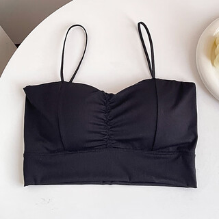 Manchaner 2024 spring and summer new style ice silk beautiful back suspender bra, sleeveless spaghetti straps, hot girl inner layering, bottoming tube top, black, one size fits all