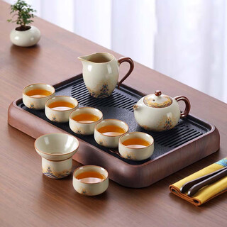 Shangyanfang ru kiln tea set complete set with tea tray for home office high-end light luxury ceramic kung fu tea cup teapot tea making set