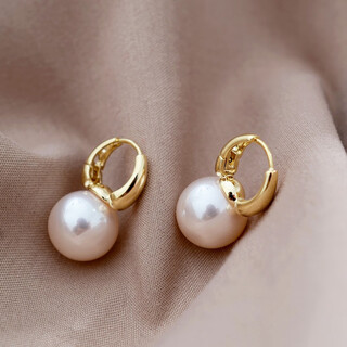 Fat donglai's same style 18k gold earrings, 18k gold french pearl light luxury earrings, temperament earrings, earrings for women, 52 champagne pearls