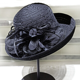 Rogosky counter fashion brand spring and summer new women's foldable curled woven hat british sun protection french hat fashionable socialite retro hepburn hat light luxury original curled edge pure black m (56-58cm)