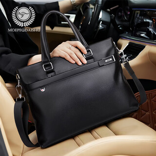 Moepeqdaishu men's handbag business genuine leather briefcase large capacity casual new first layer cowhide one shoulder crossbody computer bag calm black first layer cowhide large bag 14 inches