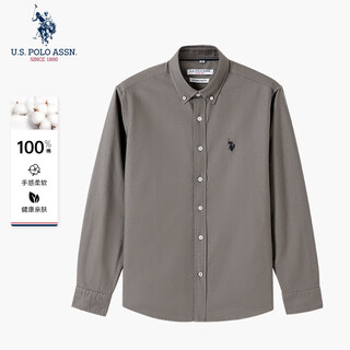 U.S. POLO ASSN.衬衫男长袖秋季纯棉商务休闲宽松免烫男士衬衣 灰绿色 L 